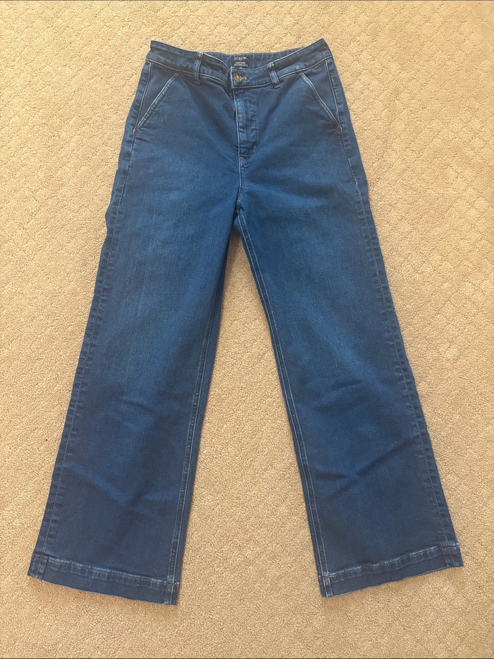 J. CREW High Rise Trouser Jeans | Size 6 / 28 | Deep Rinse Wide Leg Stretch EUC
